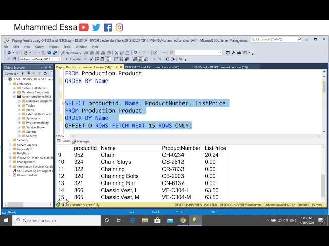 22    paging results OFFSET : FETCH    Microsoft  SQL Server