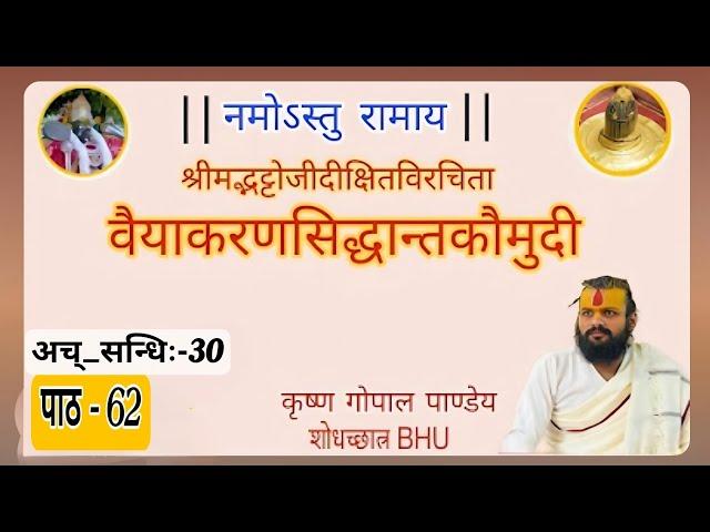 वैयाकरणसिद्धान्तकौमुदी (प्रथम-भाग) पाठ -62 || अच् सन्धिः - 30 || KRISHNA GOPAL PANDEY ||