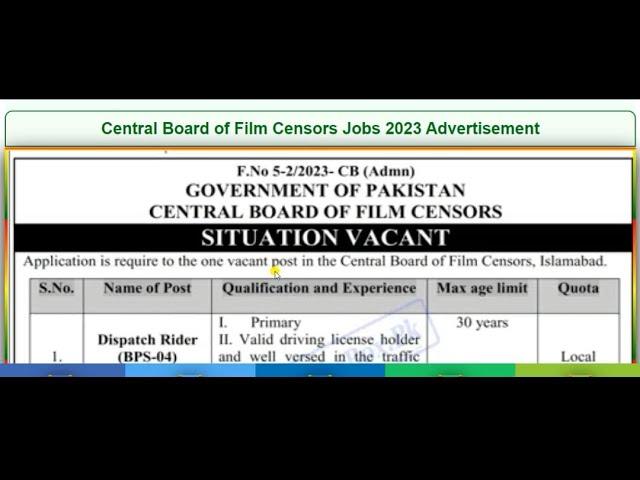 Central Board of Film Censors Jobs 2023 Application