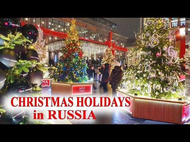 Moscow Christmas Streets and Markets 2024 / A Magical Evening Walk