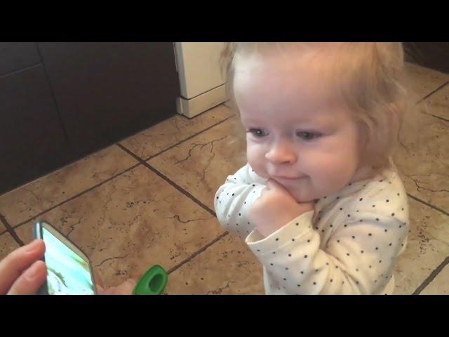 The year-old babygirl hears her favour song, so cute!  Малышка слышит свою любимую песню ️