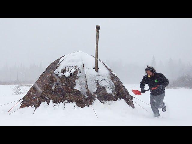 Hot Tent Winter Storm Camping - 50CM of Snow (Bereg UP-5 & Fireplace Wood Stove)