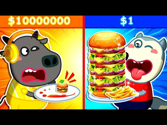 $1 Burger VS $10,000 Burger! A Fun Lesson on Kindness!  Wolfoo Kids Cartoon