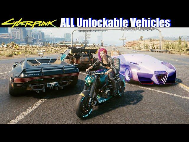 Cyberpunk 2077 - All Unlockable Vehicles (Cars & Bikes Showcase)