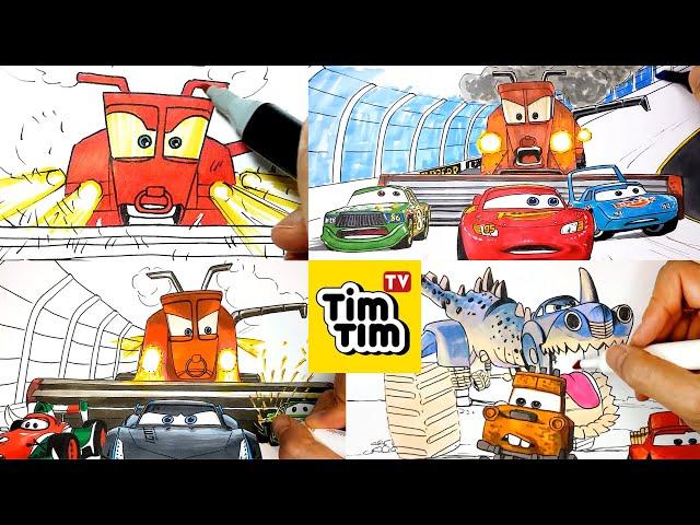 Compilation - Frank Harvester Chases Different Racers . CARS Drawing Coloring Pages | Tim Tim TV