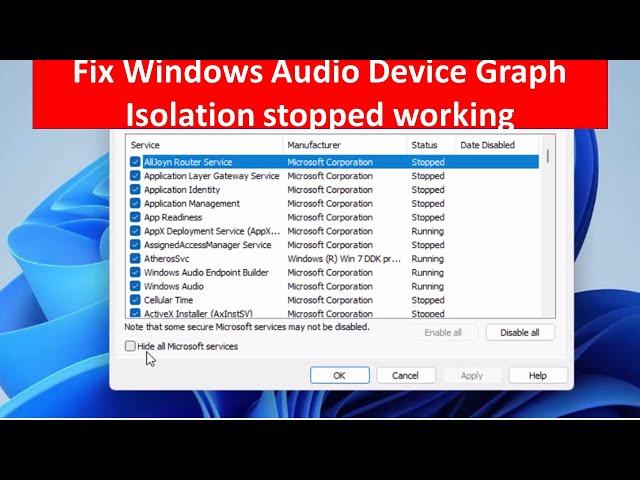 Fix Windows Audio Device Graph Isolation Stopped Working