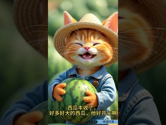 可怜的小橘喵只想摘更多的西瓜送给妹妹吃，可结果… # #cat #funny #catcute #cute #cutecat #story