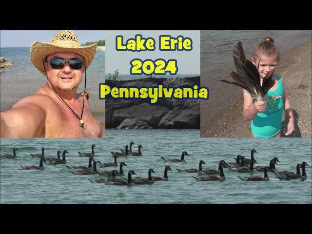 2024 Me, Leah, wild geese and Lake Erie, Pennsylvania. We walk along the shore.