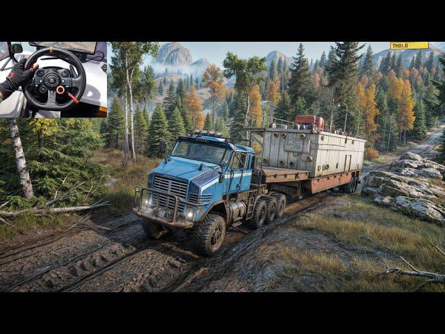 SnowRunner - Transporting Construction Rig Semi Trailer With Derry Longhorn | Logitech G29 | #668