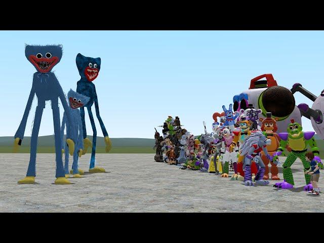 HUGGY WUGGY VS ALL FNAF 1-9 SECURITY BREACH ANIMATRONICS!! Garrys Mod Sandbox