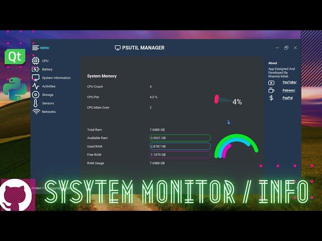Python Desktop App To Monitor All System Information | PYQT5/6 | PYSIDE2/6 | PSUTIL [Modern GUI/ UI]