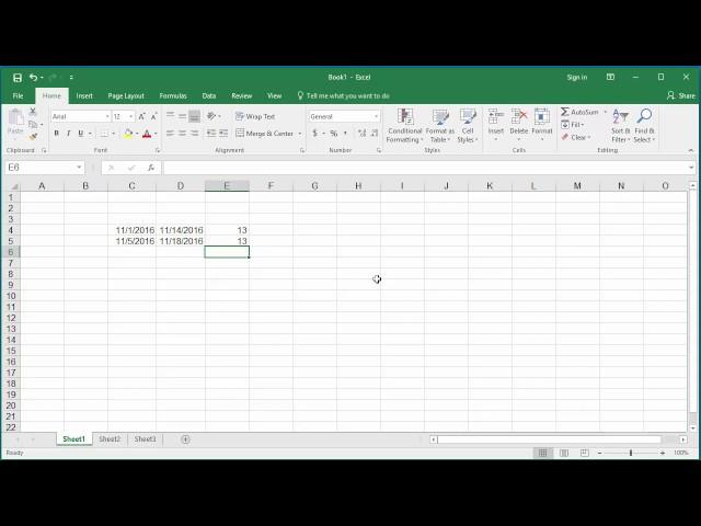 How to Calculate Number of Days between two Dates in Excel 2016