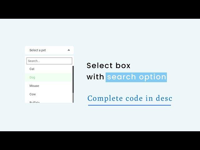 Custom select box with search bar using HTML, CSS & JS || complete code