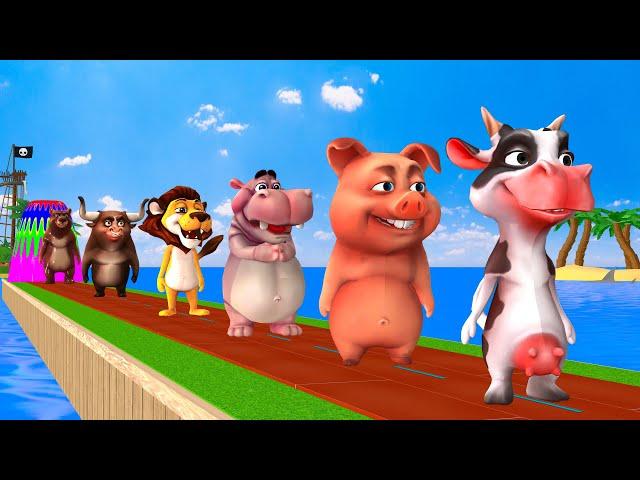 Paint & Animals Cow Elephant Buffalo Hippo Bear Lion Pig Fountain Crossing Animal Cartoon Game