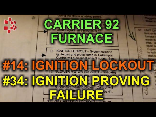 Carrier Comfort 92 Furnace Error Code #14 and #34 Ignition Lockout