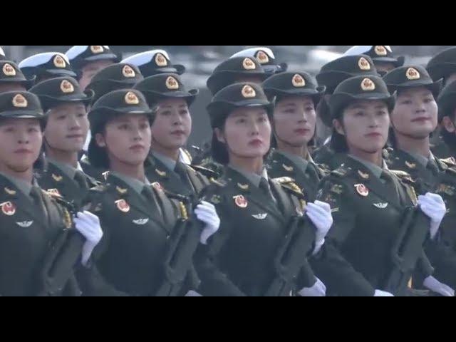 Female soldiers march during China's National Day celebrations