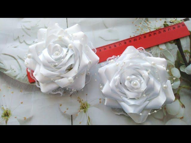 Школьные банты розы из атласных лент 4 см . МК Канзаши / Beautiful bows of satin ribbons