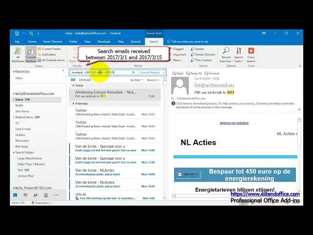 How to delete all emails before/ after certain date with search criteria in Outlook