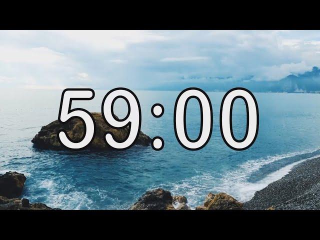 59 minute timer with Calm and Soft Music and sea wave cinematic background