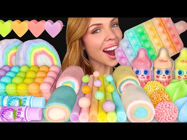 ASMR MUKBANG, Pastel Desserts, Milk Jello, Retro Sour Candy, Marshmallow, Pop Rocks, Lemon Jelly 먹방