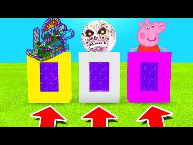 Minecraft PE : DO NOT CHOOSE THE WRONG PORTAL! (Theme Park, Lunar Moon & Peppa Pig)