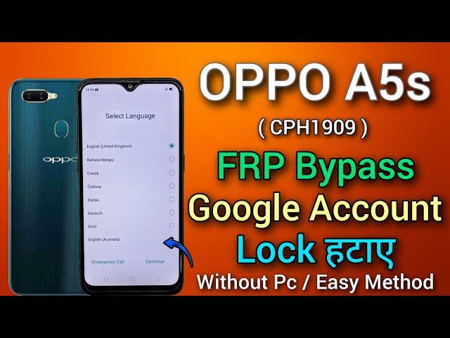 OPPO A5s (CPH1909) FRP Bypass Code || Without Pc || A5s Google Account Unlock Tool || New Solution.