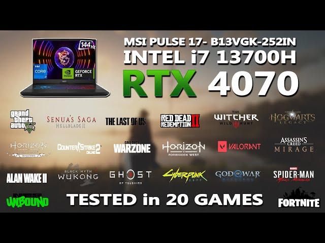 MSI PULSE 17- B13VGK-252IN | Intel i7 13700H + RTX 4070 GAMING BENCHMARK TEST | Tested in 20 Games |