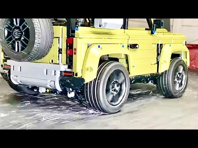 Land Rover Race In The Rain. Lego Car Drag On Treadmill