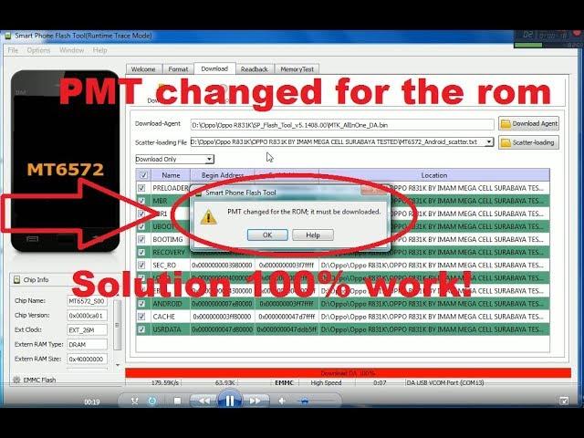 Error PMT changed for the rom SP FlashTool solution!