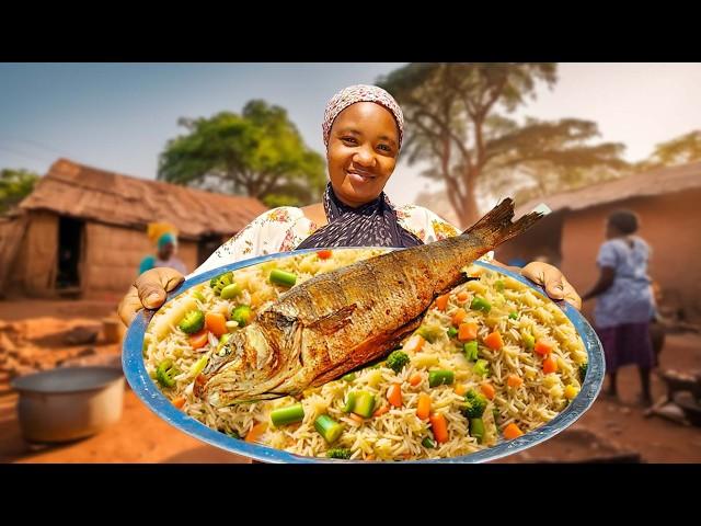 African village life #cooking Village food Simple VEGETABLE RICE Recipe With Fish Curry For Lunch