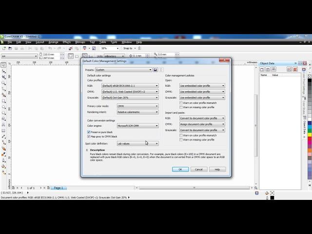 pure black printing in corel draw setting