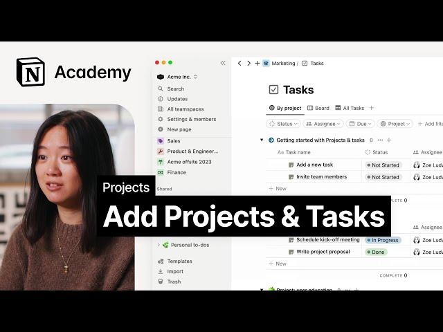 Add projects & tasks to your workspace