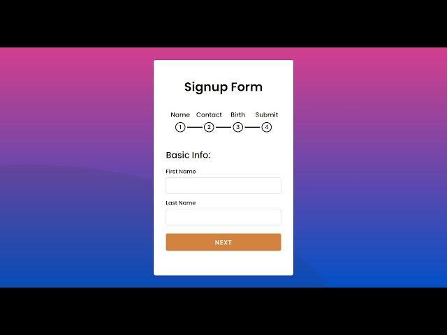 Multi Step Form with Step Progress Bar in HTML CSS & JavaScript
