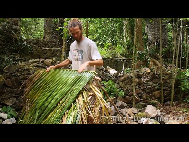 Weaving Coconut leaves - tropical survival skills