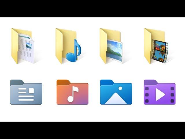 Windows Documents, Music, Pictures, Videos folder icons