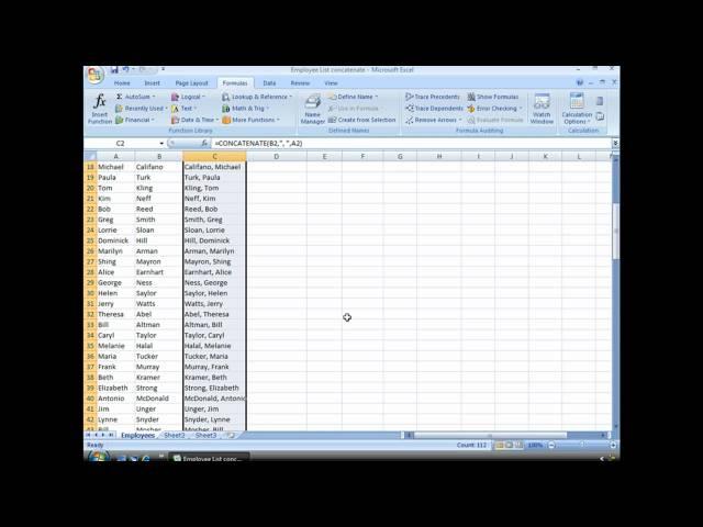 Concatenate Function in Microsoft Excel