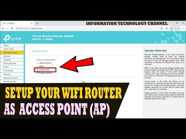 Setup ACCESS POINT mode on TP-LINK TL-WR840N | ITC TUTORIALS