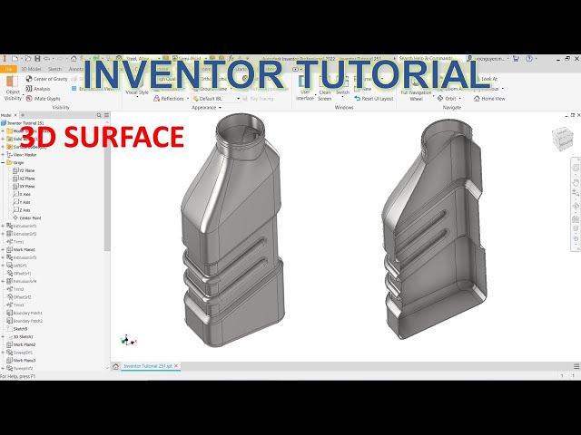 Inventor 2022 Tutorial #251 | 3D Surface modeling Bottle Design