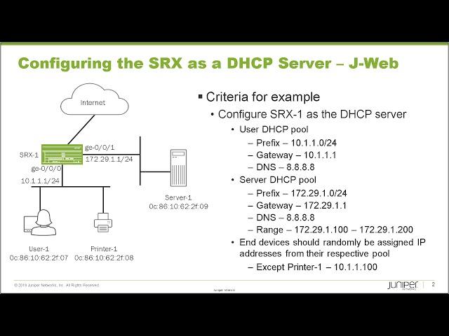 Configuring the SRX Series as a DHCP Server -- J-Web