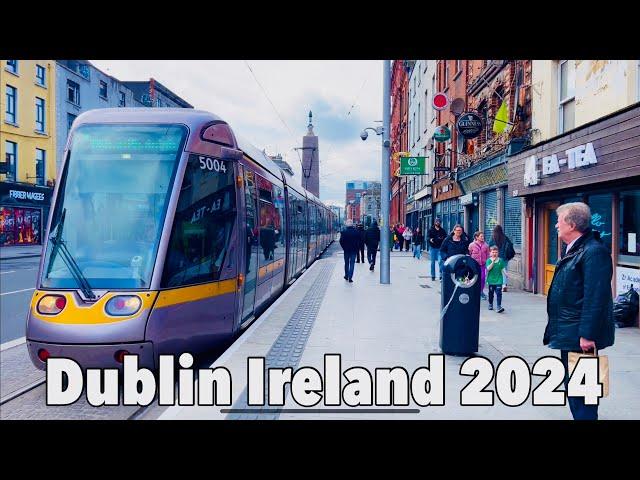 Crowded Street of Dublin City centre | 4k Walking tour of Dublin Ireland