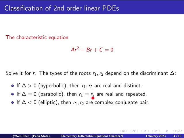 V9-12: PDE classification, method of characteristic, examples. Elementary Differential Equations