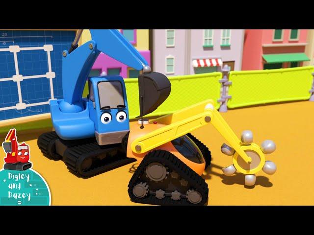 Robot Digger Trouble - Construction Cartoons for Kids | Digley and Dazey