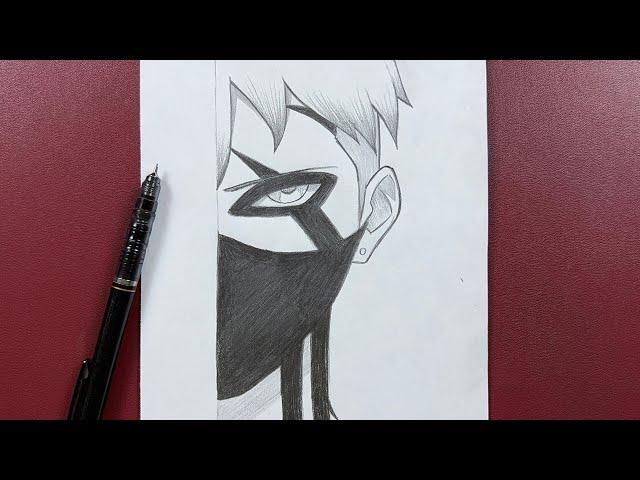 Easy anime sketch | how to draw a boy wearing face mask step-by-step ( kawaki )