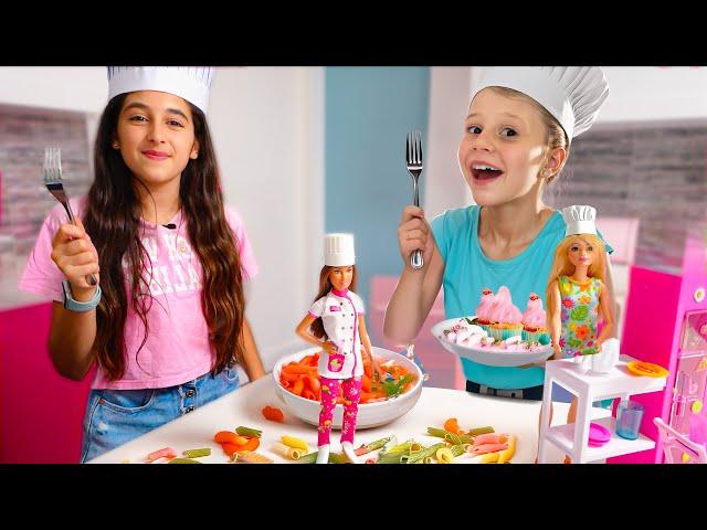 Nastya and Evelyn pretend to play the Barbie Challenge - Collection of video for kids