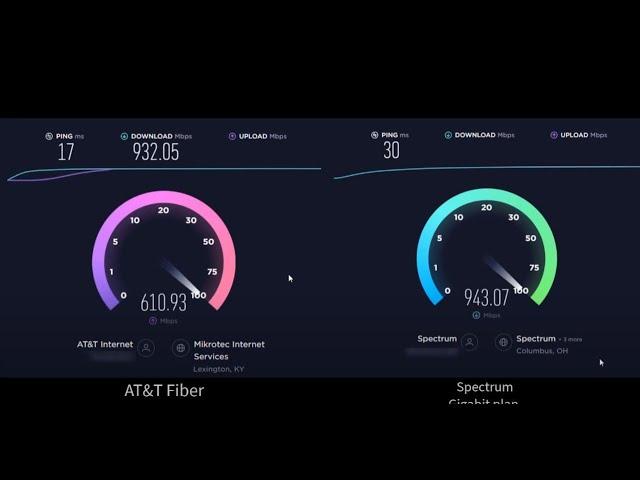 AT&T Fiber VS Spectrum Gigabit Speed Test Comparison [ HD 1080p 4k ] ( Publish Posted Year - 2022 )