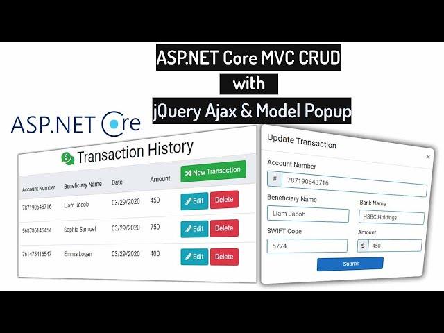 jQuery Ajax CRUD in ASP.NET Core MVC using Popup Dialog