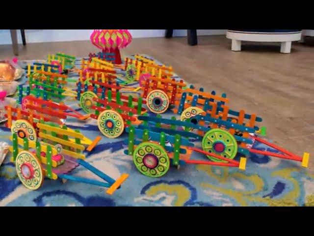 bullock cart making with ice cream sticks for baby shower