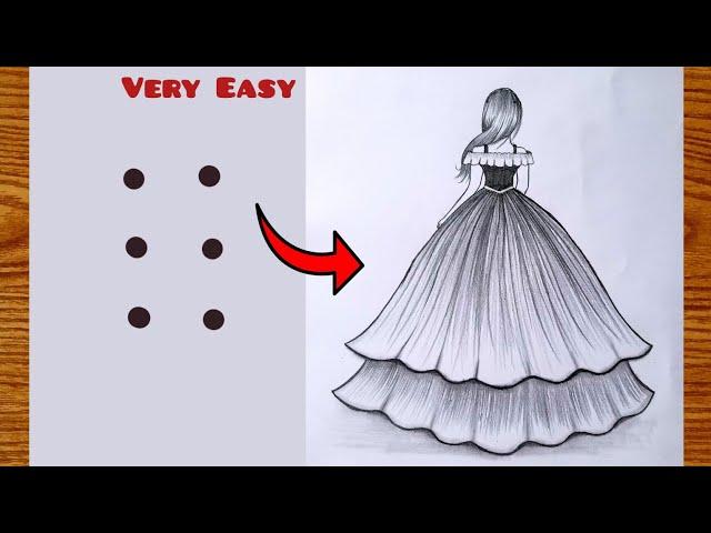 How to draw a Girl From Points| Easy Girl drawing with Beautiful Dress||Easy Trick For Beginners