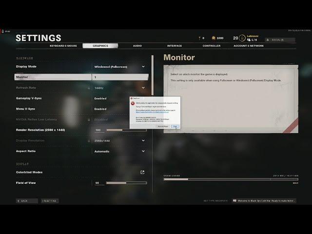 COD Black Ops Cold War crashing "scan and repair"