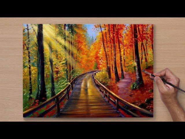 How to Draw Beautiful Autumn Forest / Acrylic Painting / STEP BY STEP #73